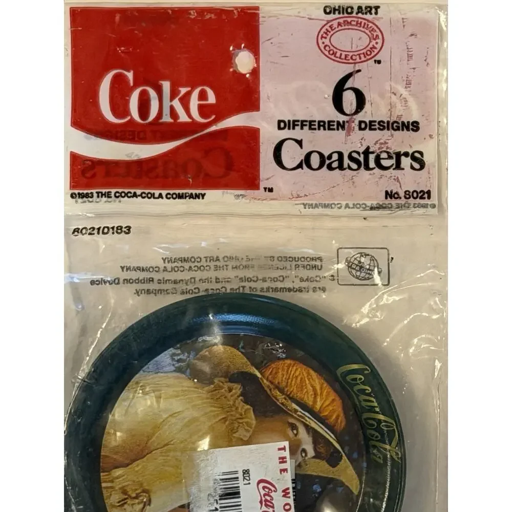 COCA COLA VTG Set 6 Metal Tin Coasters Victorian Ladies 1983 NOS FREE SHIPPING